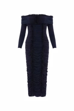 Ebony Rouched Off-Shoulder Ballerina Dress