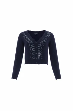 Embellished V-Neck Short Cardigan