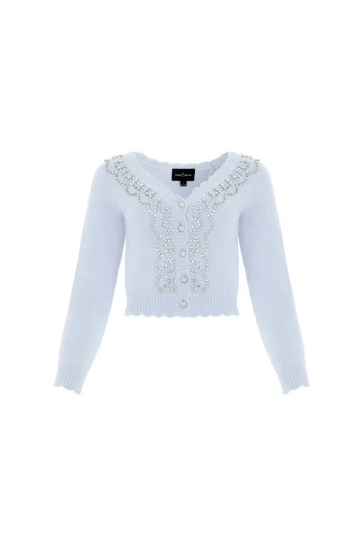 Embellished V-Neck Short Cardigan