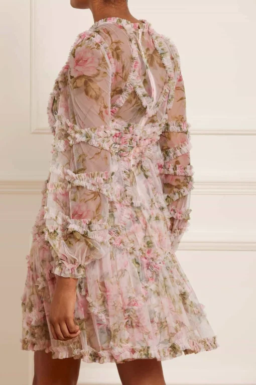 English Rose Diamond Ruffle Mini Dress