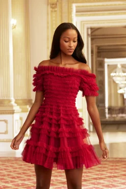 Lisette Ruffle Off Shoulder Micro Mini Dress