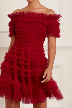 Lisette Ruffle Off Shoulder Micro Mini Dress