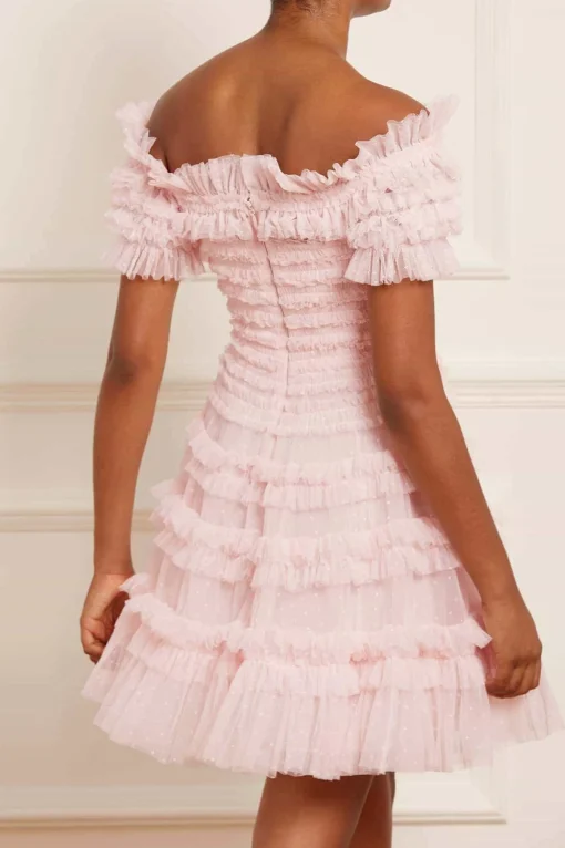 Lisette Ruffle Off Shoulder Micro Mini Dress