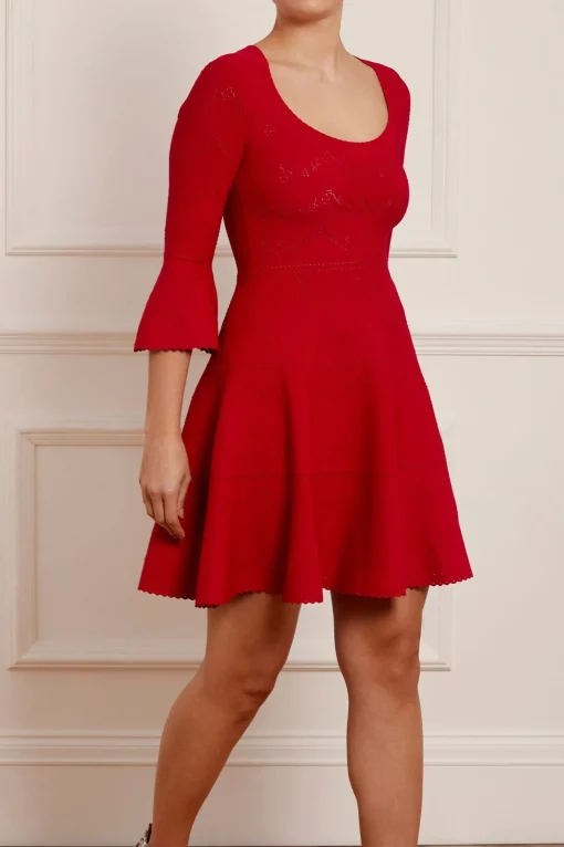 Pretty Pointelle Knit Scoop Neck Mini Dress