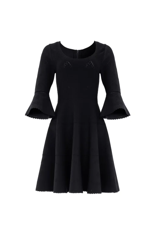 Pretty Pointelle Knit Scoop Neck Mini Dress