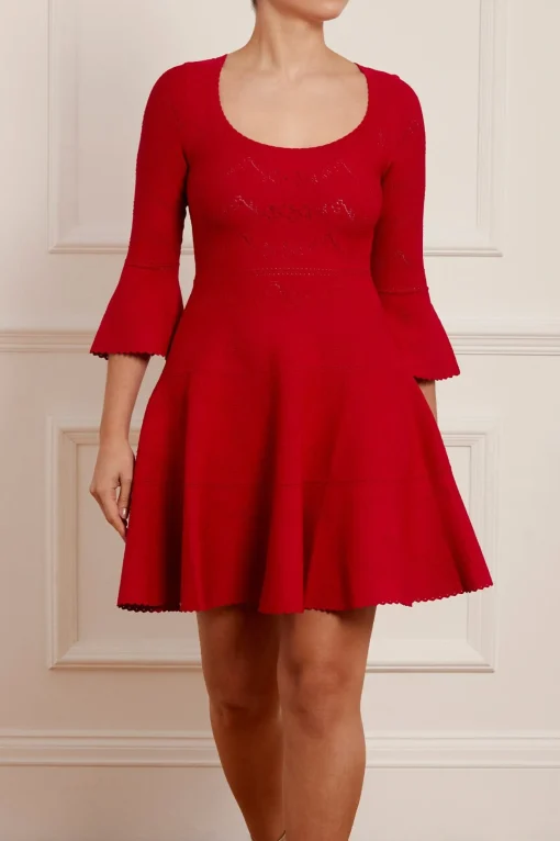 Pretty Pointelle Knit Scoop Neck Mini Dress