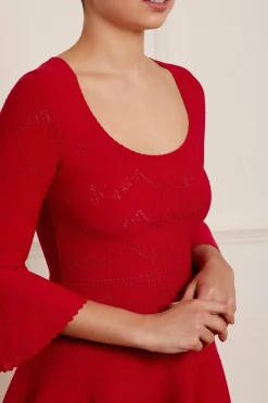 Pretty Pointelle Knit Scoop Neck Mini Dress