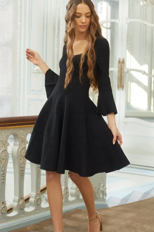 Pretty Pointelle Knit Scoop Neck Mini Dress