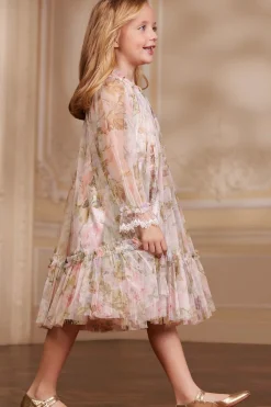 Rose Powder Long Sleeve Kids Dress