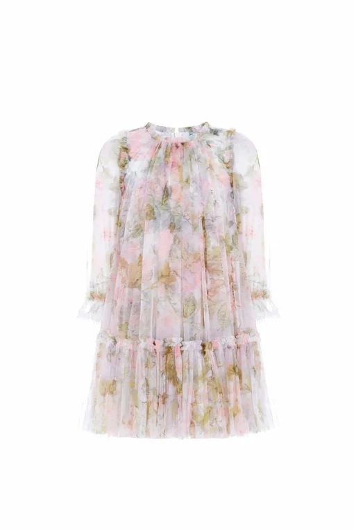 Rose Powder Long Sleeve Kids Dress