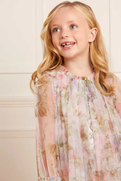 Rose Powder Long Sleeve Kids Dress
