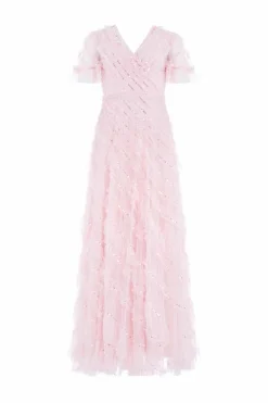 Spiral Sequin V-Neck Ankle Gown