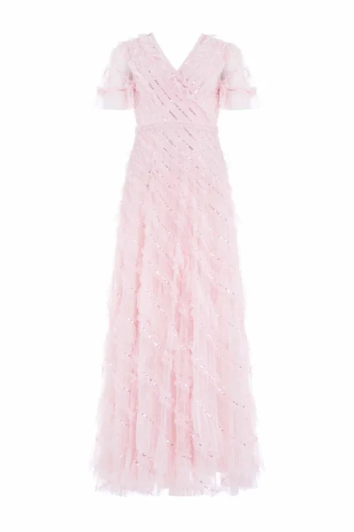 Spiral Sequin V-Neck Ankle Gown