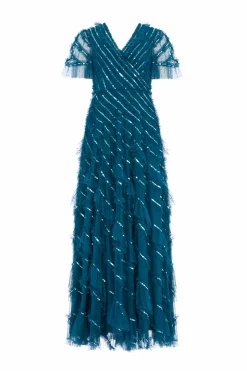 Spiral Sequin V-Neck Ankle Gown
