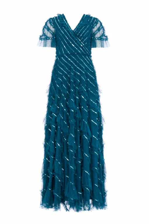 Spiral Sequin V-Neck Ankle Gown