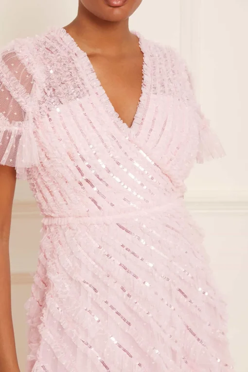 Spiral Sequin V-Neck Ankle Gown