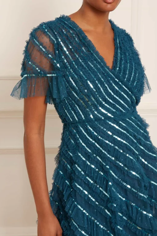 Spiral Sequin V-Neck Ankle Gown