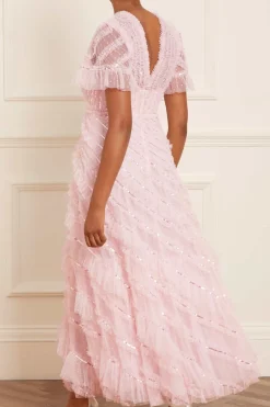 Spiral Sequin V-Neck Ankle Gown